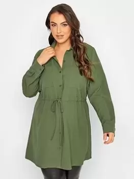 Image of Yours Long Sleeve Crinkle Utility Tunic Khaki, Green, Size 34-36, Women