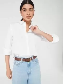 Image of PIECES Irena Long Sleeve Regular Oxford Shirt - White/Blue, Multi, Size XS, Women