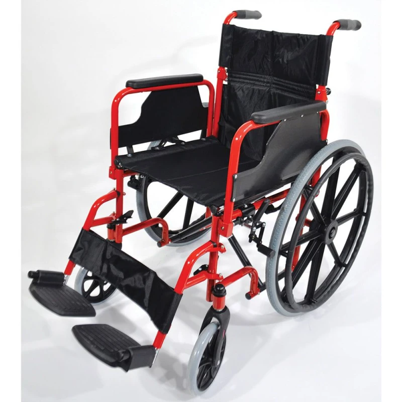 Image of Loops Deluxe Self Propelled Steel Wheelchair - Semi-Foldable Design - Red Finish Metallics