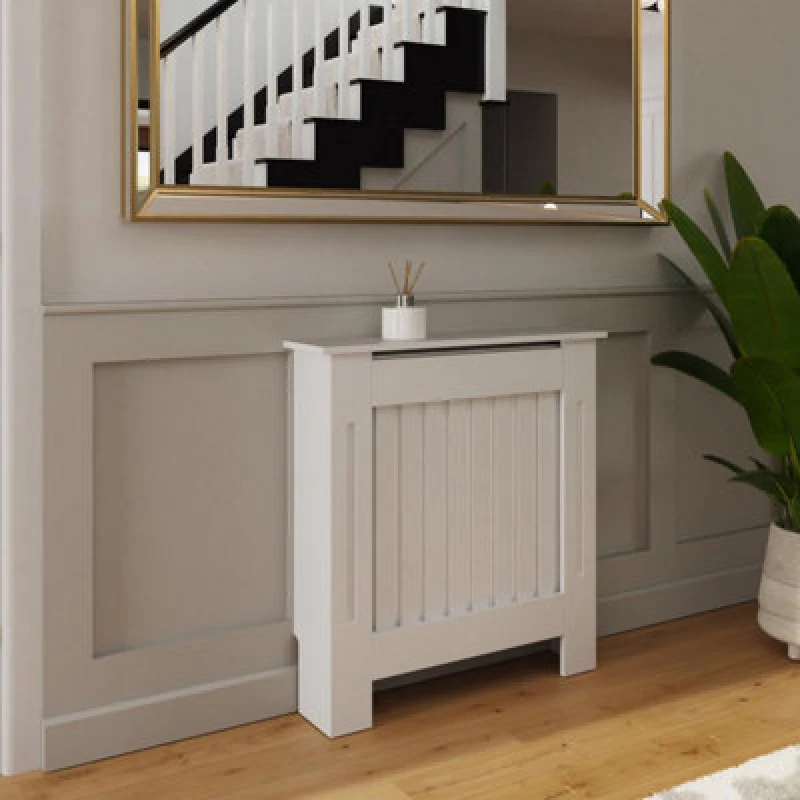 Image of Fwstyle Vertical Slat Small White Radiator Cover (H) 82.3 (W) 78Cm (D) 19Cm
