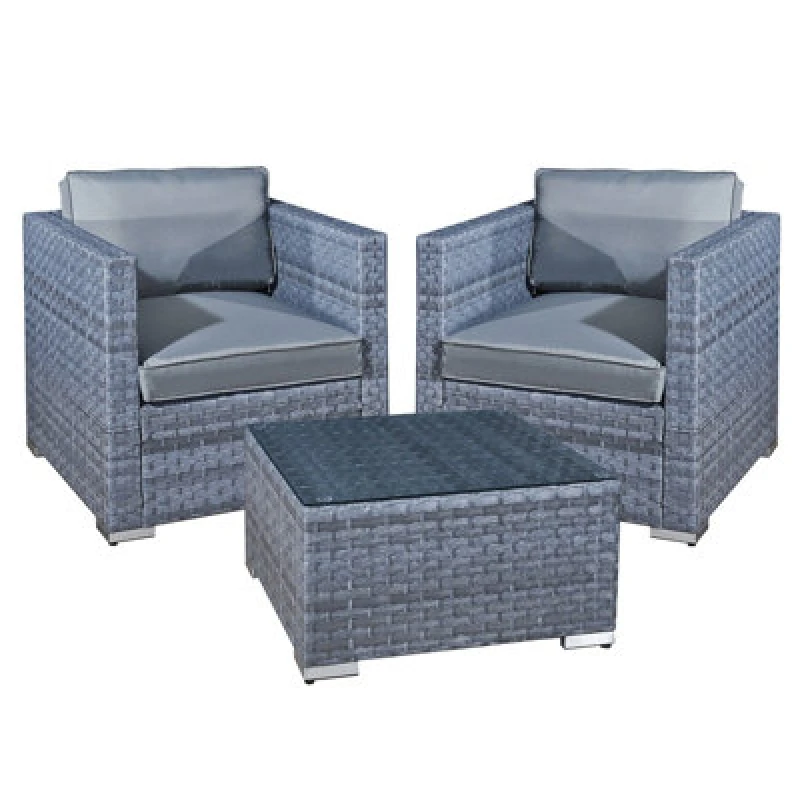 Image of OSeasons Malta Rattan 2 Seat Tea For Two Set In Ocean Grey