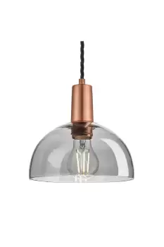 Image of Sleek Tinted Glass Dome Pendant, 8 Inch, Smoke Grey, Copper Holder