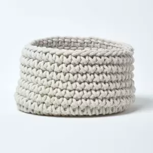 Image of Homescapes - Natural Cotton Knitted Round Storage Basket, 37 x 21cm - Natural