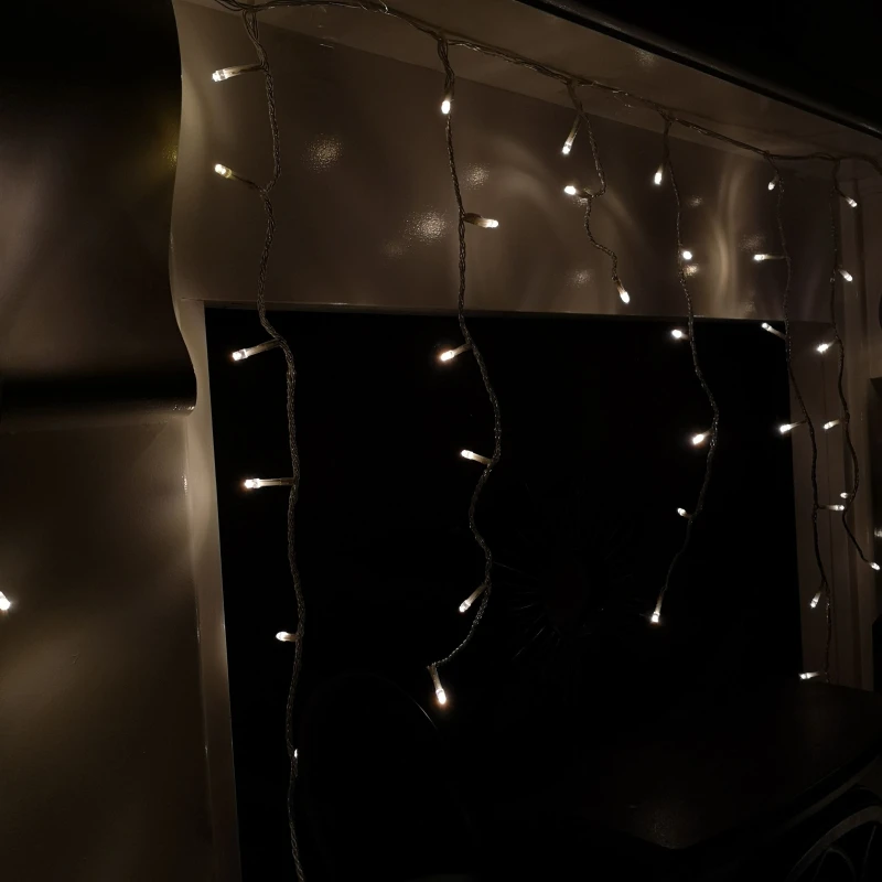 Image of Samuel Alexander 960 LED 23.8m Snowing Iciclebrights Indoor Outdoor Multifunction Christmas Icicle Lights on Clear Cable with Timer in Warm White Beig