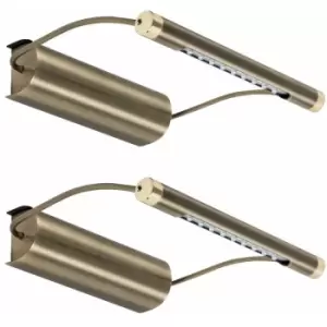 Image of 2 x Battery Operated Adjustable Picture LED Wall Lights - Antique Brass