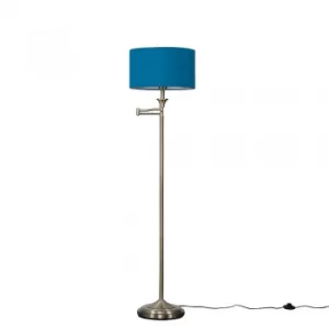 Image of Sinatra Brass Floor Lamp with Large French Blue Reni Shade