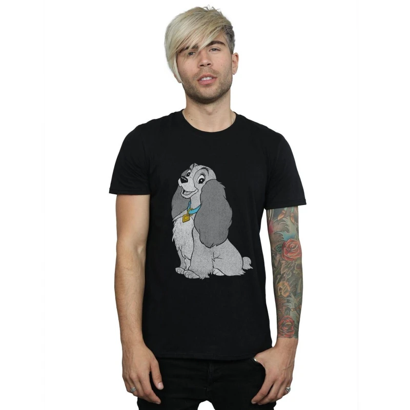 Image of Disney Men Lady And The Tramp Classic Lady T-Shirt in Black Size: Small Black S Male 5057864496369