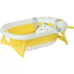 Image of Foldable Baby Bath Tub Ergonomic with Temperature-Induced Water Plug - Yellow - Homcom