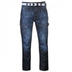 Image of No Fear Belted Cargo Jeans Mens - Dark Wash