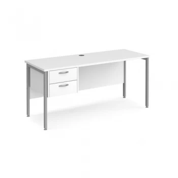 Image of Office Desk Rectangular Desk 1600mm With Pedestal White Top With Silver Frame 600mm Depth Maestro 25 MH616P2SWH