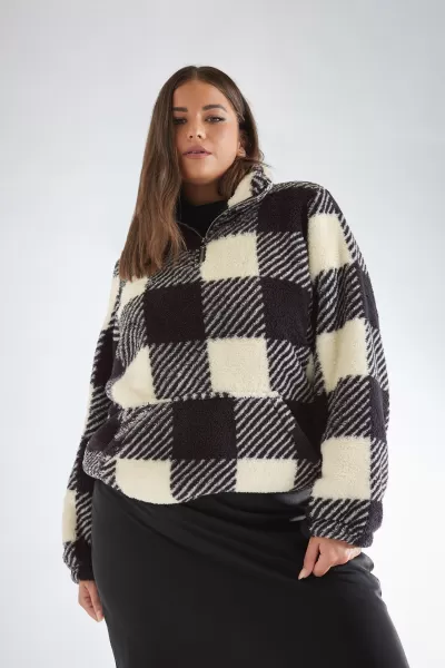 Image of Check Print Half Zip Fleece Sweatshirt