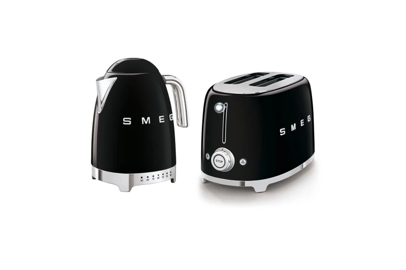 Image of Smeg Smeg Kettle and Toaster, 50's Style Retro Range, KLF04BLUK/TSF01BLUK, Black One Size Unisex 5056462384412