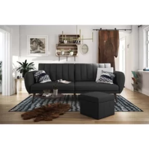 Image of Novogratz Brittany Click Clack Split Back Sofa Bed Ribbed Linen Dark Grey