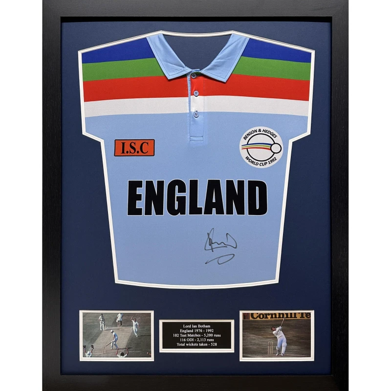 Image of AllStarSignings Ltd Ian Botham signed & framed England cricket shirt Blue unisex One Size
