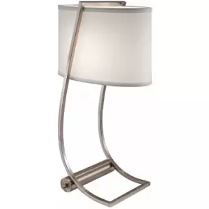 Image of Table Lamp usb Port in Base White Cotton Fabric Shade Brushed Steel LED E27 60W