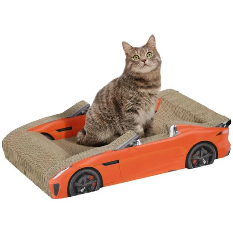Image of PawHut 2 In 1 Cat Scratching Board With Catnip, Car-shaped Cat Scratch Bed, Red D30-795V00RD