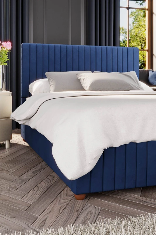 Image of Laurence Llewelyn-Bowen Laurence Llewelyn-Bowen Estella Ottoman Storage Bed in Plush Velvet Fabric, Custom Made in Navy Size: King Navy King Unisex