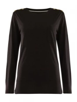 Image of Barbour Long Sleeve Imatra Shoulder Stud Detail Top Black