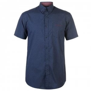 Image of Pierre Cardin Short Sleeve Shirt Mens - Navy/Wht/Burg