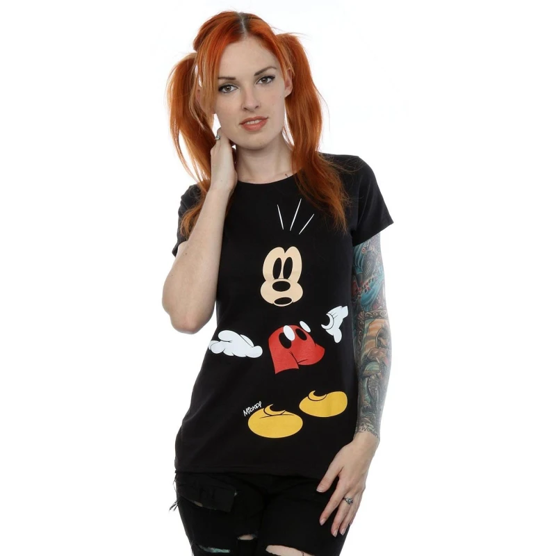 Image of Disney Mickey Mouse Surprised Cotton T-Shirt Black female