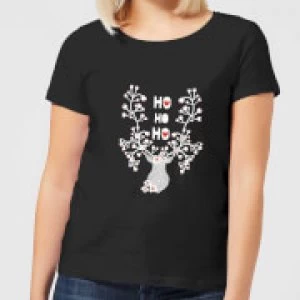 Image of Ho Ho Ho Reindeer Womens T-Shirt - Black - 5XL