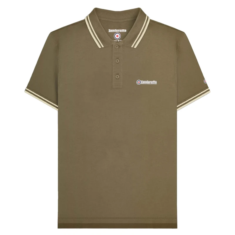 Image of Lambretta Lambretta Men SS25 Twin Tip Polo Shirt in Khaki Size: Medium Khaki M Male 5063703756341