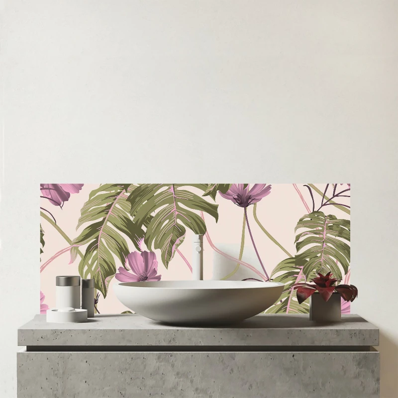 Image of Warren Reed - Designer Pink Cosmos Flowers Glass Bathroom Splashback Pink Unisex