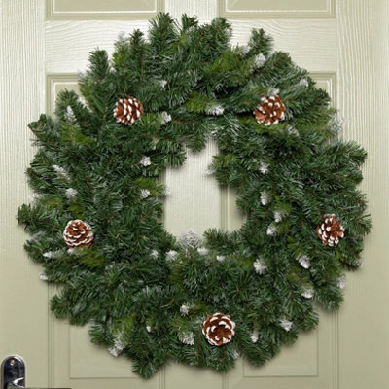 Image of Samuel Alexander 60Cm Snow King Fir Hanging Christmas Wreath With Pinecones And 200 Tips In Green
