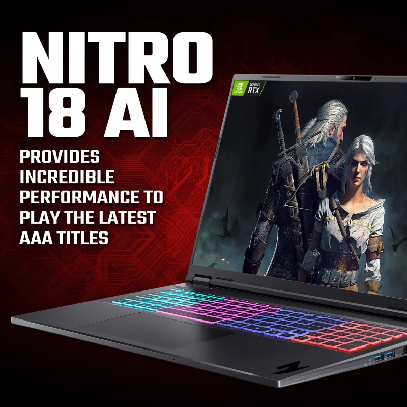 Image of Acer Acer Nitro 18 AI AN18-61 - AMD Ryzen AI 9 365, 32GB, 2TB SSD, NVIDIA GeForce RTX 5070Ti, 18"WQXGA, Windows 11 Gaming Laptop NH.QYEEK.001