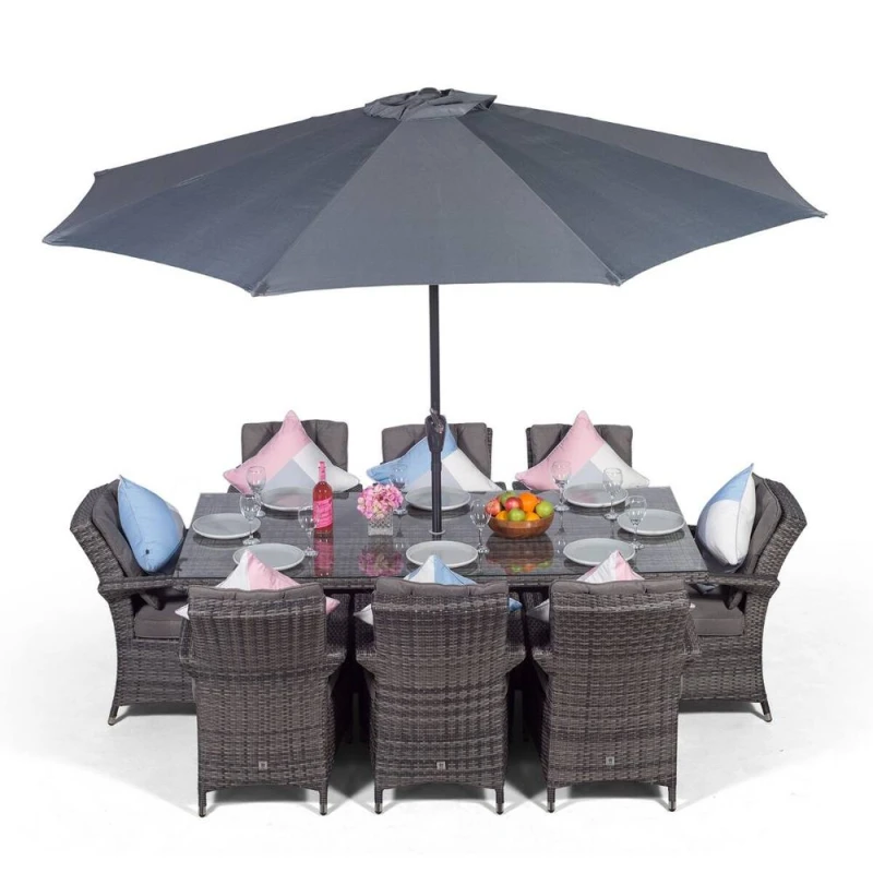 Image of Thats Furniture Arizona Rectangular 8 Seater Rattan Patio Dining Set in Grey Grey Unisex
