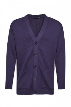 Image of Mens French Connection Overdyed Tape Cotton Cardigan Blue Red