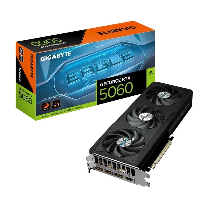 Image of Gigabyte GeForce RTX 5060 EAGLE MAX OC 8GB Triple Fan Graphics Card - GV-N5060EAGLEMAX OC-8GD