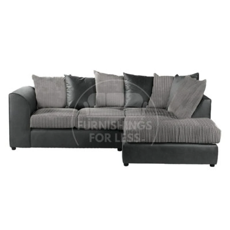 Image of Furnishings For Less UK Luxor Jumbo Cord 4 Seater Corner Sofa Black And Grey Right Hand Facing