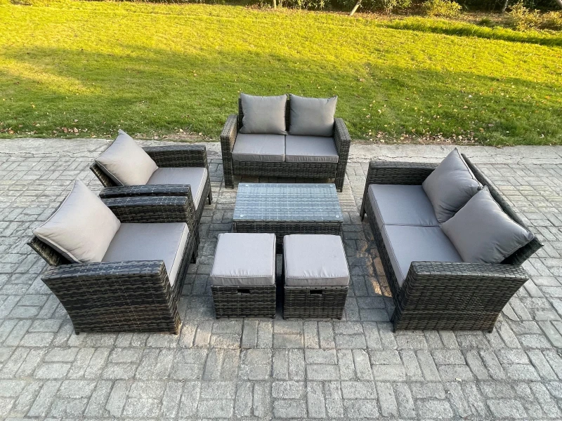 Image of Fimous Garden Furniture Sets 7 Pieces Outdoor Rattan Furniture Manual Wicker Patio Sofa Chair Set with Coffee Table in Dark Grey Dark Grey Unisex
