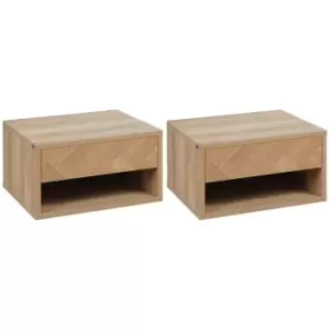Image of HOMCOM 2 Pieces Bedside Table Wall Mounted Nightstand with Drawer and Shelf for Bedroom, 37 x 32 x 21cm, Natural