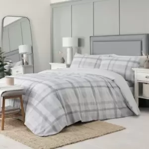 Image of Drift Home Emerson Check Print Sustainable Eco-Friendly Reversible Duvet Cover Set, Grey, Single