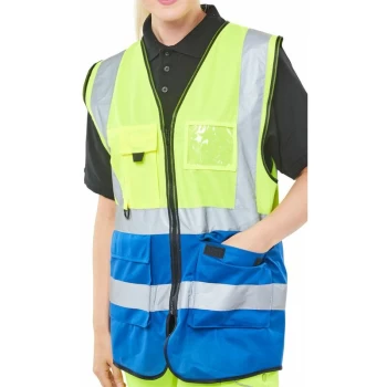 Image of TWO TONE EXECUTIVE WAISTCOAT SAT YELLOW/ROYAL SML - B-seen Hv Vests&jerkins