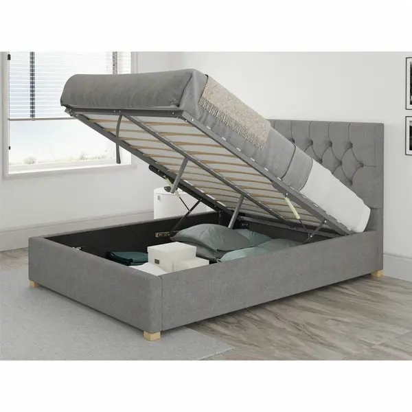 Image of Aspire Olivier Ottoman Upholstered Bed, Eire Linen, Grey - Ottoman Bed Size King 5ft - Grey 5057632044365