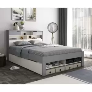 Image of Fabio Grey And White Wooden Storage Bed Double