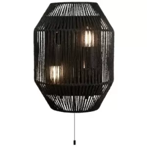 Image of Searchlight Wicker 2 Light Wall Light, Black Wicker