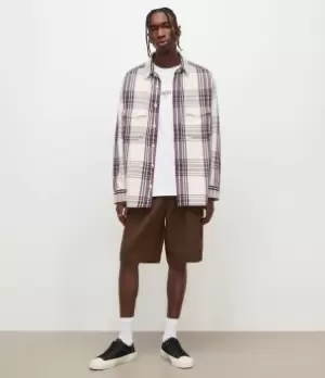 Image of AllSaints Mens Bluefield Check Overshirt, Optic White, Size: M