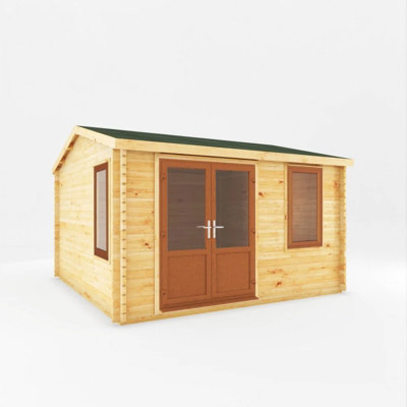 Image of Mercia 4 X 4 M Home Office Elite Log Cabin With Oak Upvc Windows And Doors - 44mm - Timber - L414 X W403.6 X H272.5cm - Brown