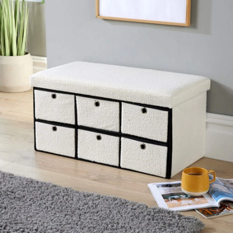 Image of Home Source Sofia 6 Drawer Folding Ottoman Storage Unit Cream