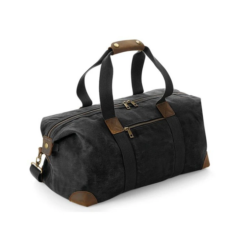 Image of Quadra Mens Heritage Leather Accents Holdall in Black Male