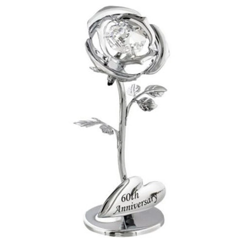 Image of Happy Homewares Modern 60Th Anniversary Silver Plated Flower With Swarovski Crystal Glass Bud