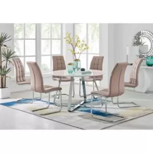 Image of Furniture Box Santorini White Round Dining Table and 6 Cappuccino Murano Chairs