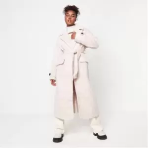 Image of Missguided Belted Longline Formal Coat - Cream
