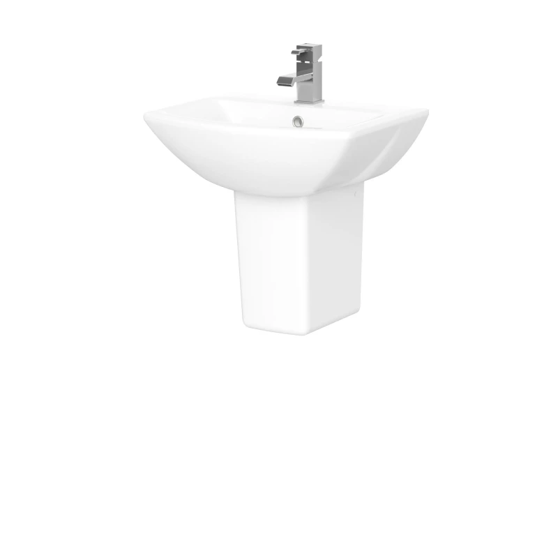 Image of Balterley Square 1 Tap Hole Ceramic Basin Semi Pedestal 500mm White