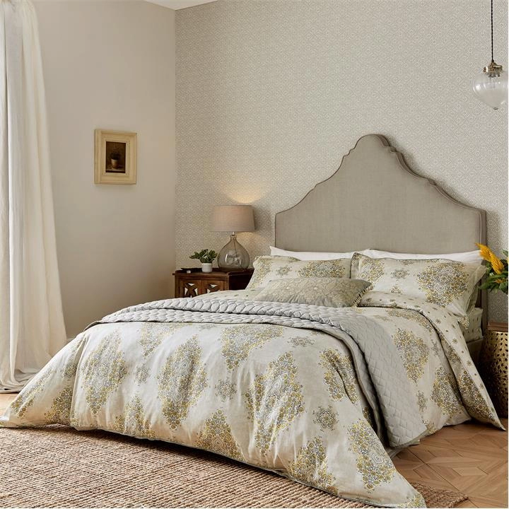 Image of Sanderson Light Grey Cotton Sateen 200 Thread Count 'Siam Diamond' Duvet Cover - double - dark grey