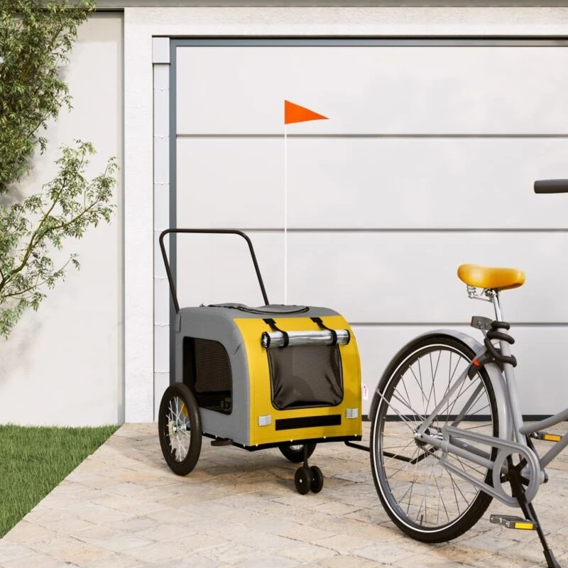 Image of vidaXL Pet Bike Trailer Yellow and Grey Oxford Fabric and Iron, Yellow 93854
